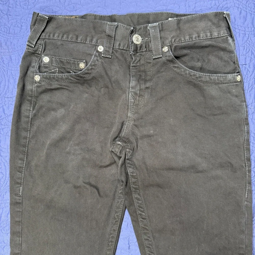 True Religion Skinny Jeans Mens 30 Black Cotton Denim Horseshoe Stitch Staind